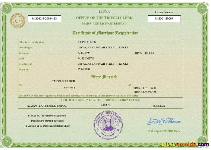 Libya marriage certificate